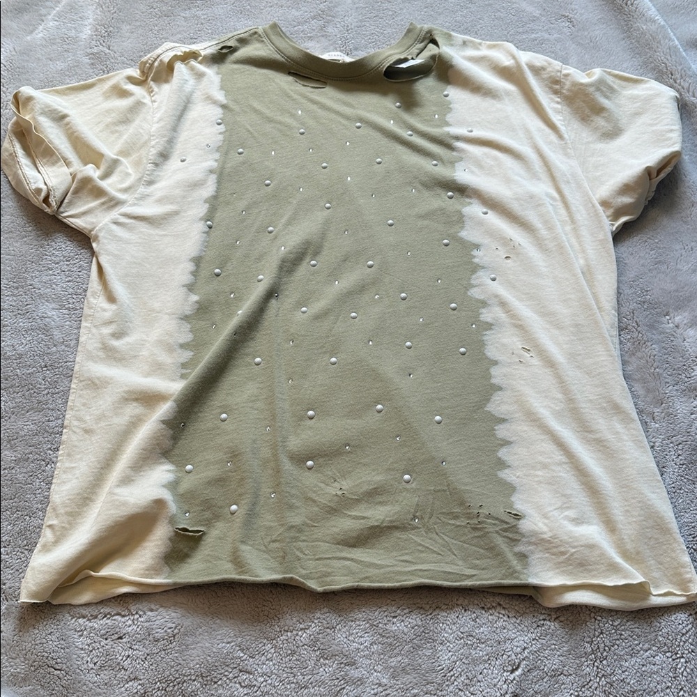 Gilded Intent Olive and Cream Distressed Tee